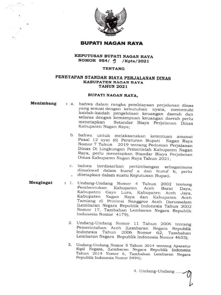 PENETAPAN STANDAR BIAYA PERJALANAN DINAS TA.2021 | PDF