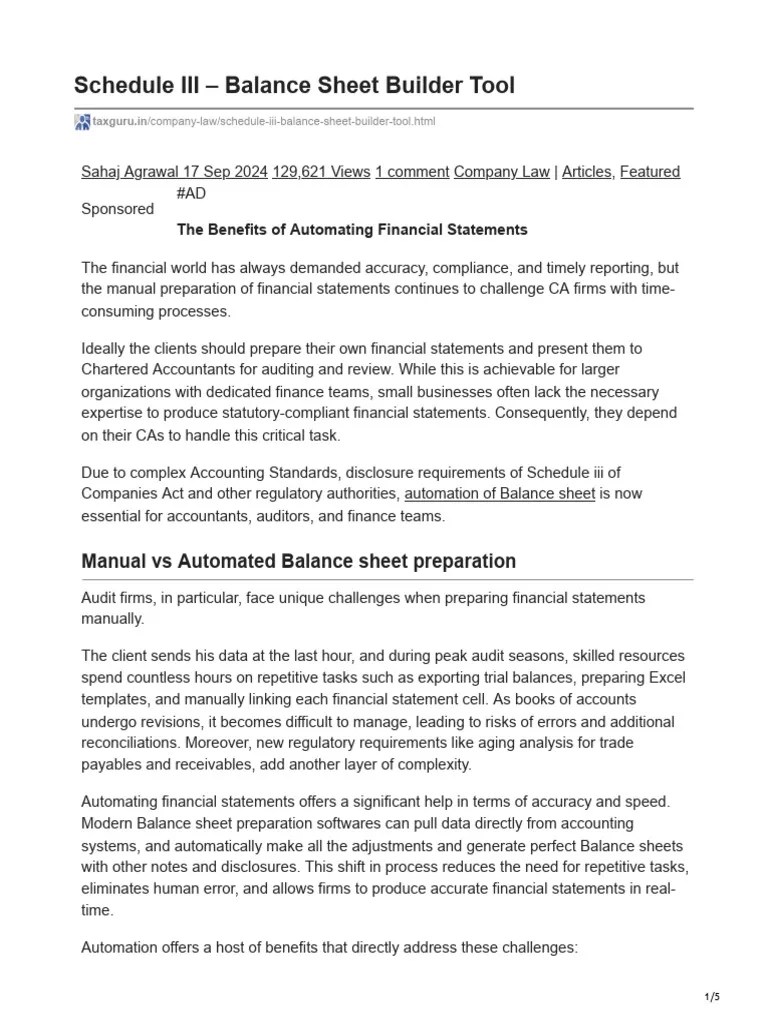 Schedule III Balance Sheet Builder Tool | PDF