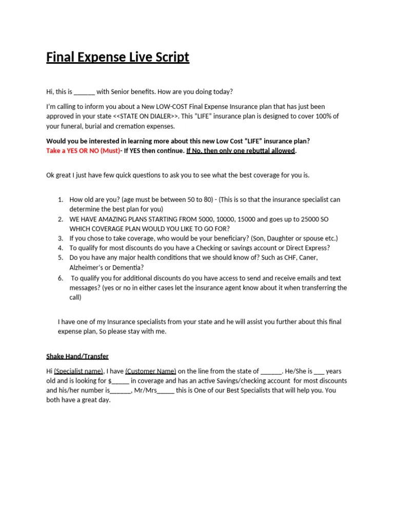 Final Expense Live Script | PDF