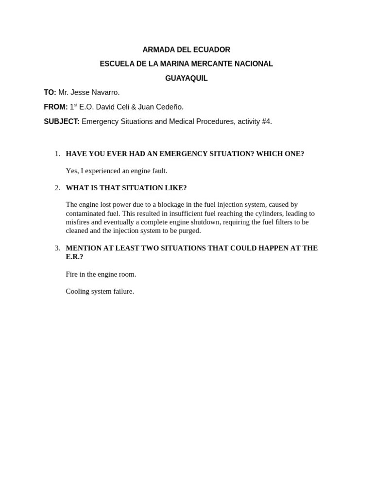 Emergency Situations, Activity #4 | PDF