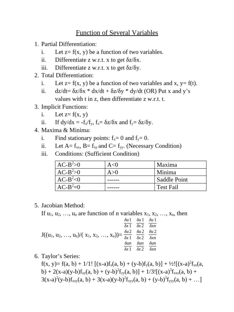 Function Of Several Variables | PDF