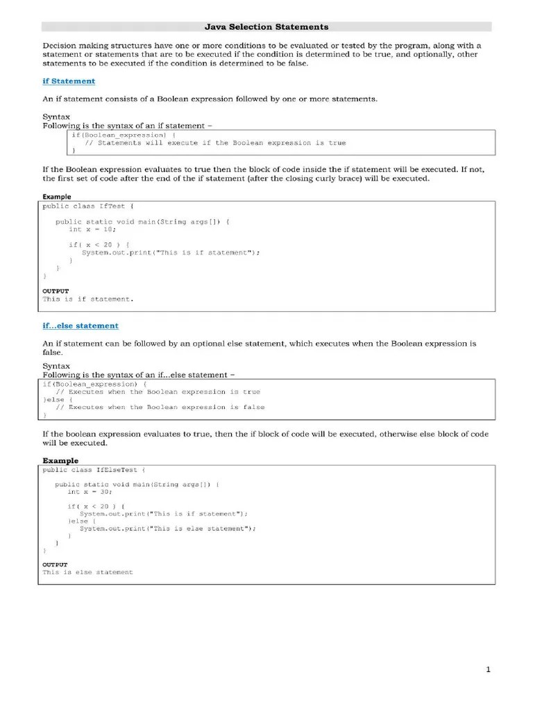 Java-Selection-Statements | PDF