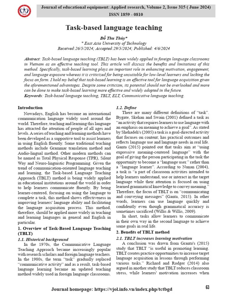 TN14 - Đ Thu TH Y - Task-Based Language Teaching | PDF