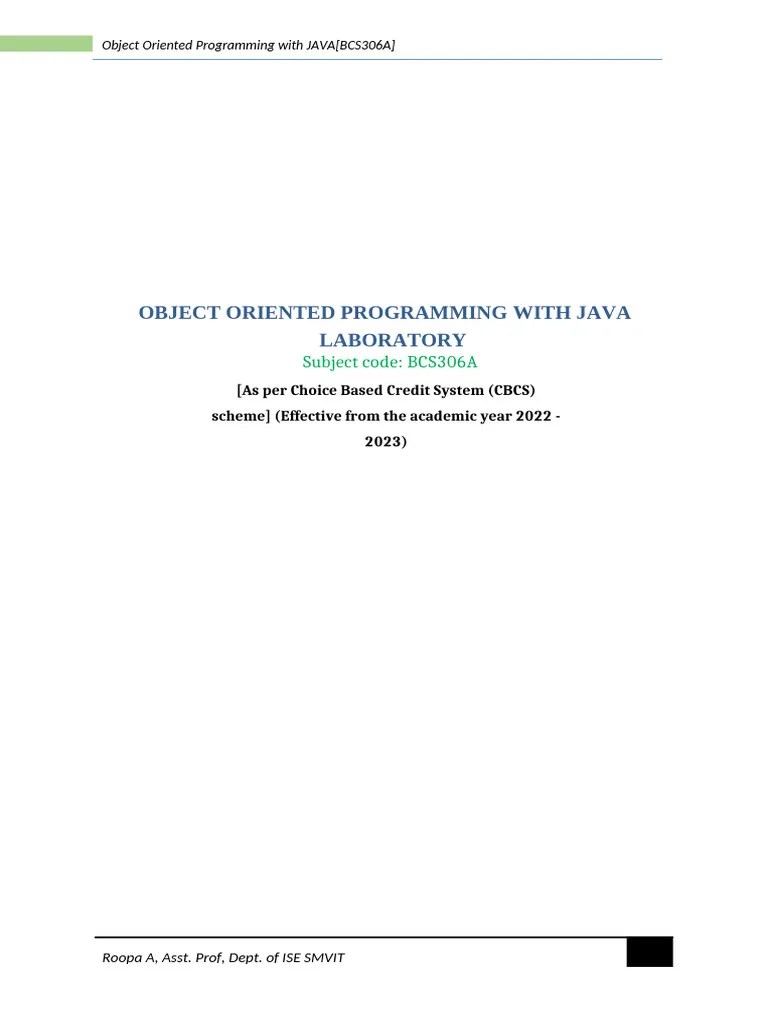 VTU JAVA Lab Manual BCS306A | PDF | Method (Computer Programming) | Class (Computer Programming)