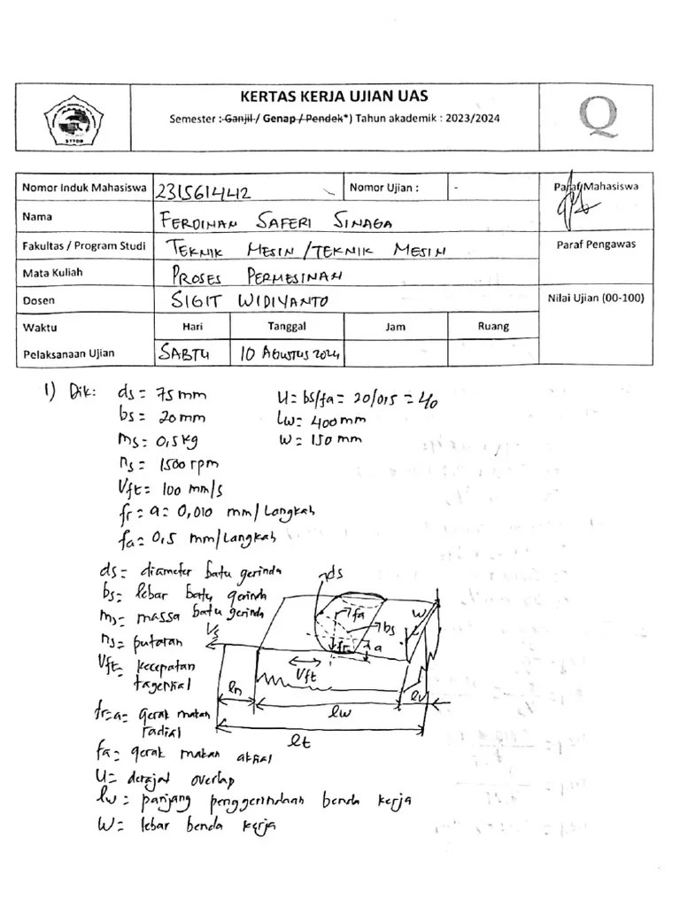 Ujian Akhir Semester Proses Permesinan - Ferdinan Saferi Sinaga ...