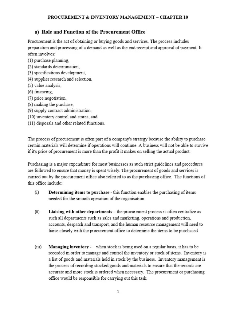 Chapter 10 Procurement And Inventory Management Pdf