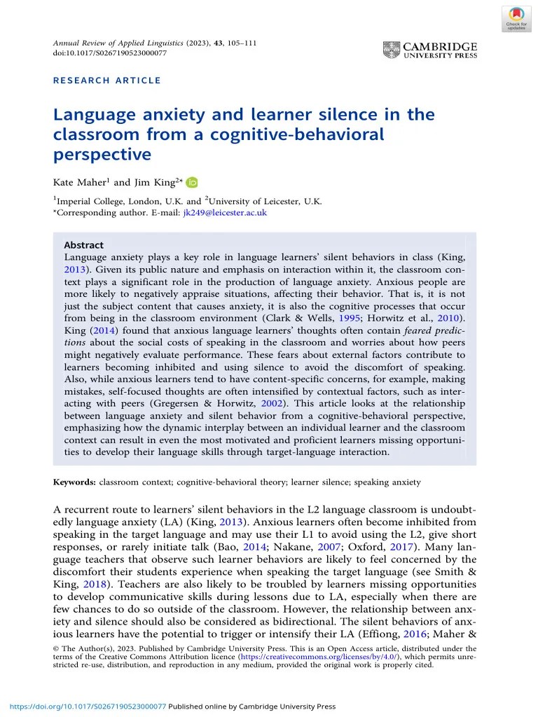 Language Anxiety And Learner Silence In The Classroom From A Cognitive ...