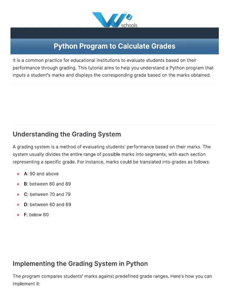 Python Program To Calculate Grade | PDF