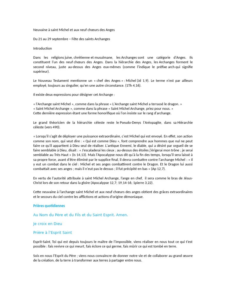 Neuvaine À Saint Michel Et Aux Neuf Chœurs Des Anges | PDF