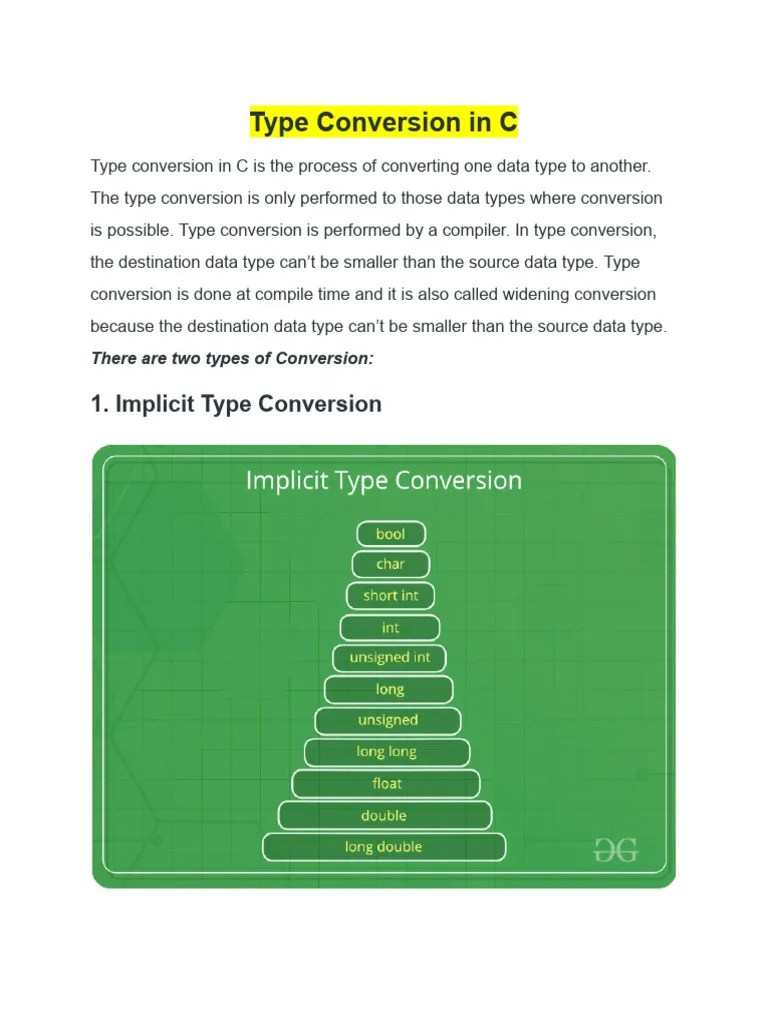 Type Conversion In C | PDF | Computer Data | Computers