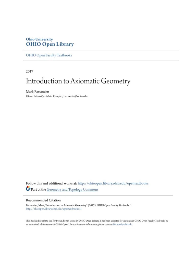 Introduction To Axiomatic Geometry | PDF