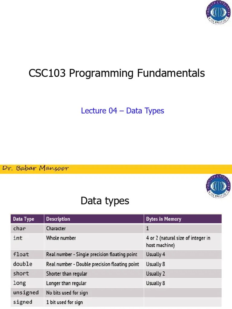 Lec 4 - Data Types | PDF