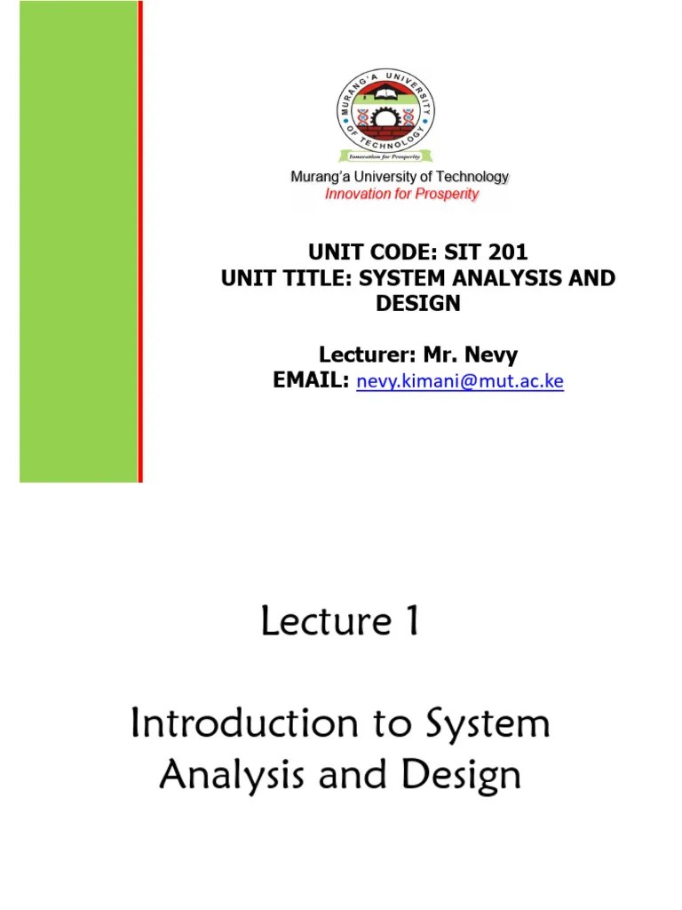 Lecture 1 - Introduction To System Analysis And Design | PDF