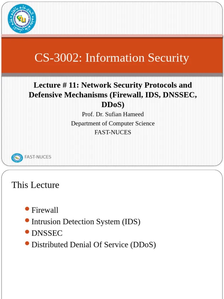 Lecture 11 Network Security Protocols And Defense Mechanisms (Firewall ...
