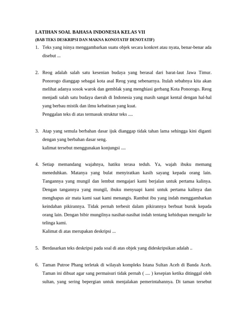 Latihan Soal Bahasa Indonesia Kelas Vii | PDF