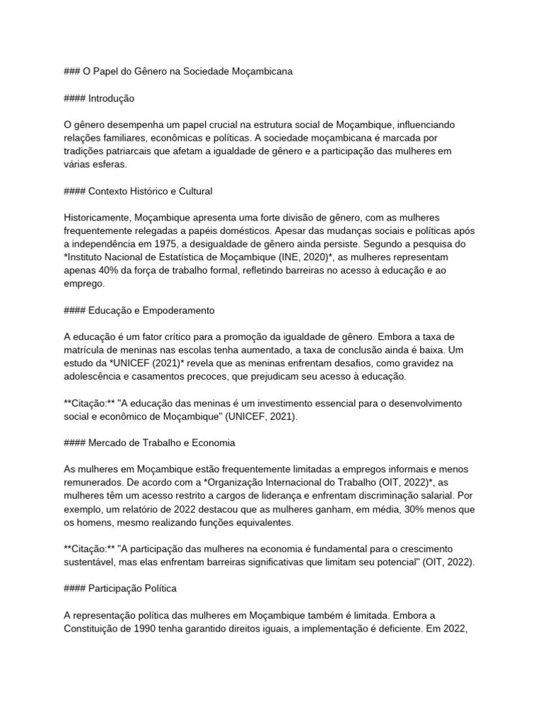 O Papel Do Gênero Na Sociedade Moçambicana | PDF