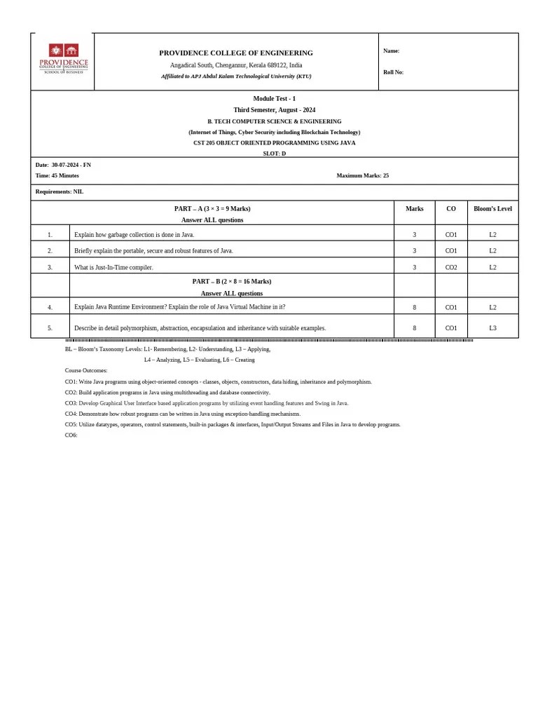 CST 205 Oops Module Test 1 | PDF