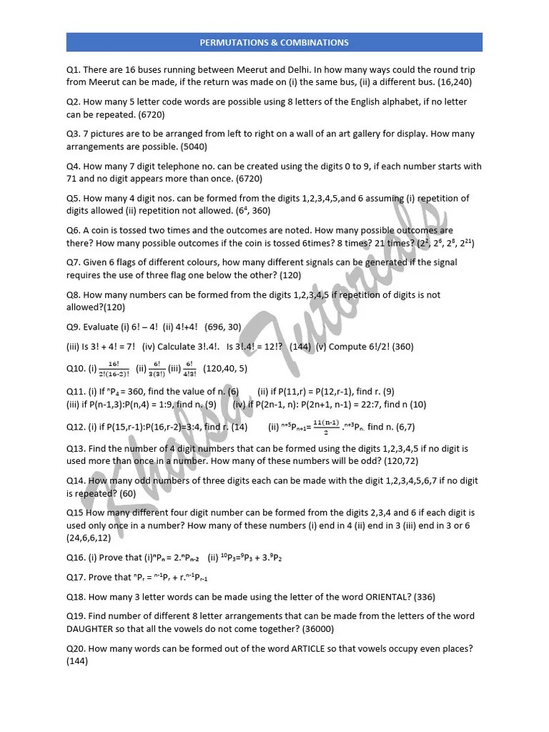 Permutations And Combinations | PDF | Mathematics | Teaching Methods ...