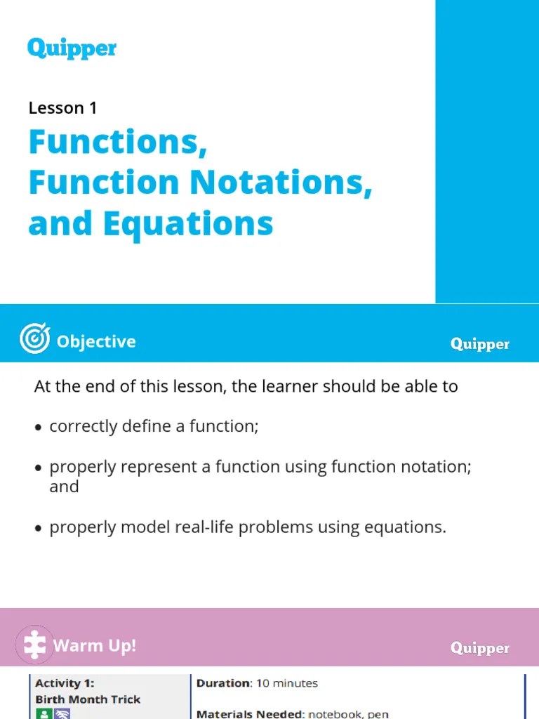 Lesson 1 Functions Function Notations And Equations | PDF