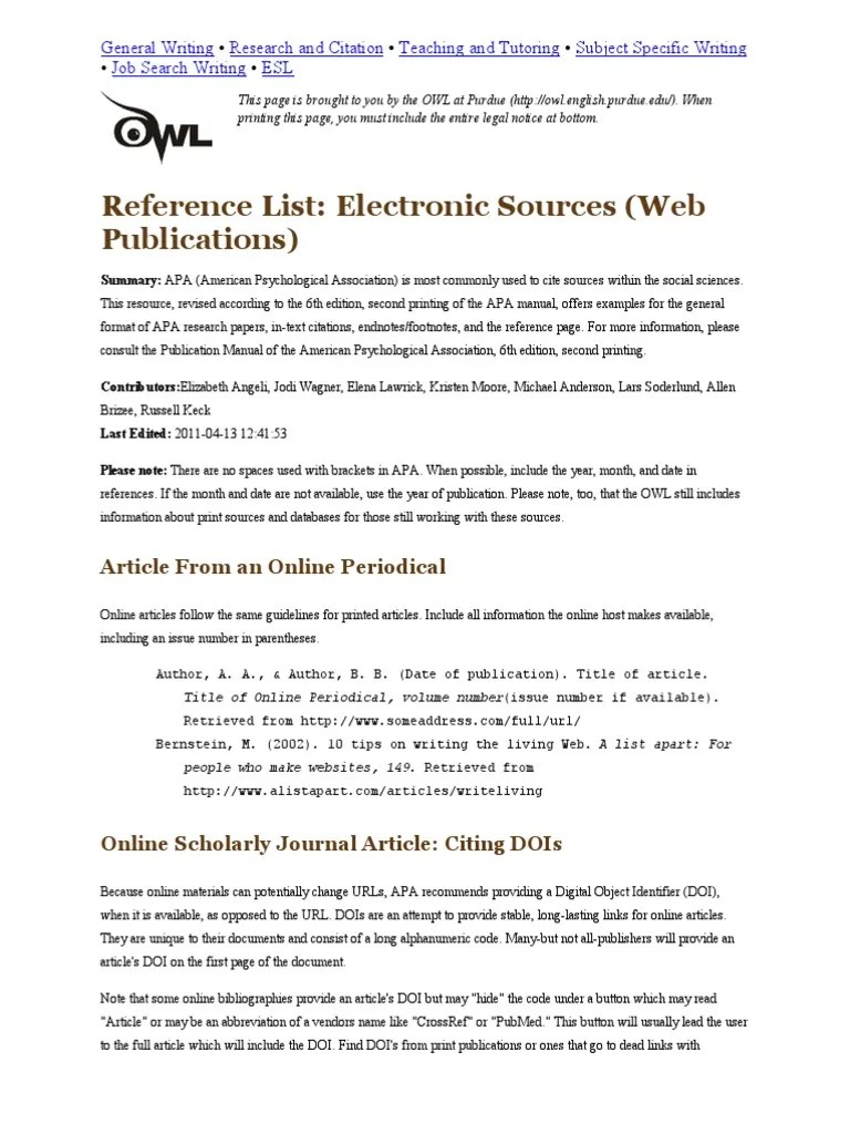 In the purdue owl about how to format a paper for apa. Purdue Owl_ Apa | Digital Object Identifier | Citation