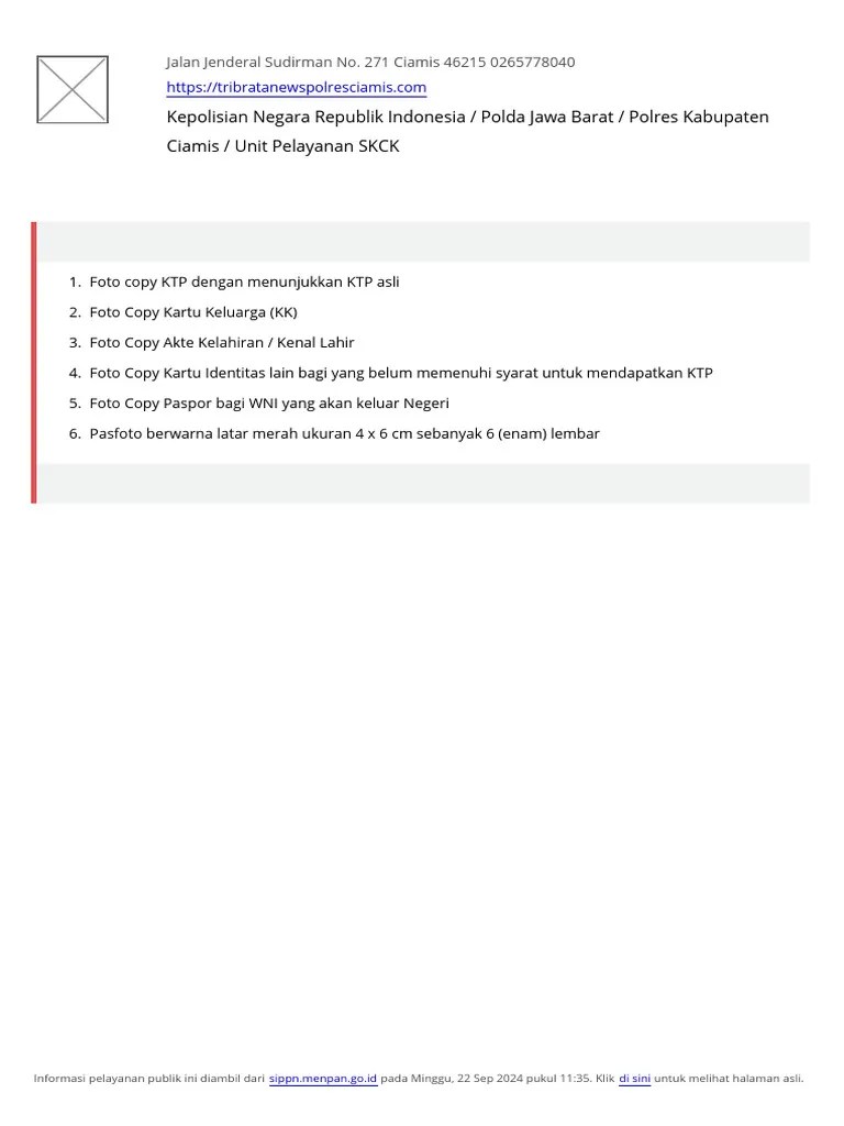 Unduh Standar Pelayanan - Penerbitan SKCK (Surat Keterangan Catatan Kepolisian) | PDF
