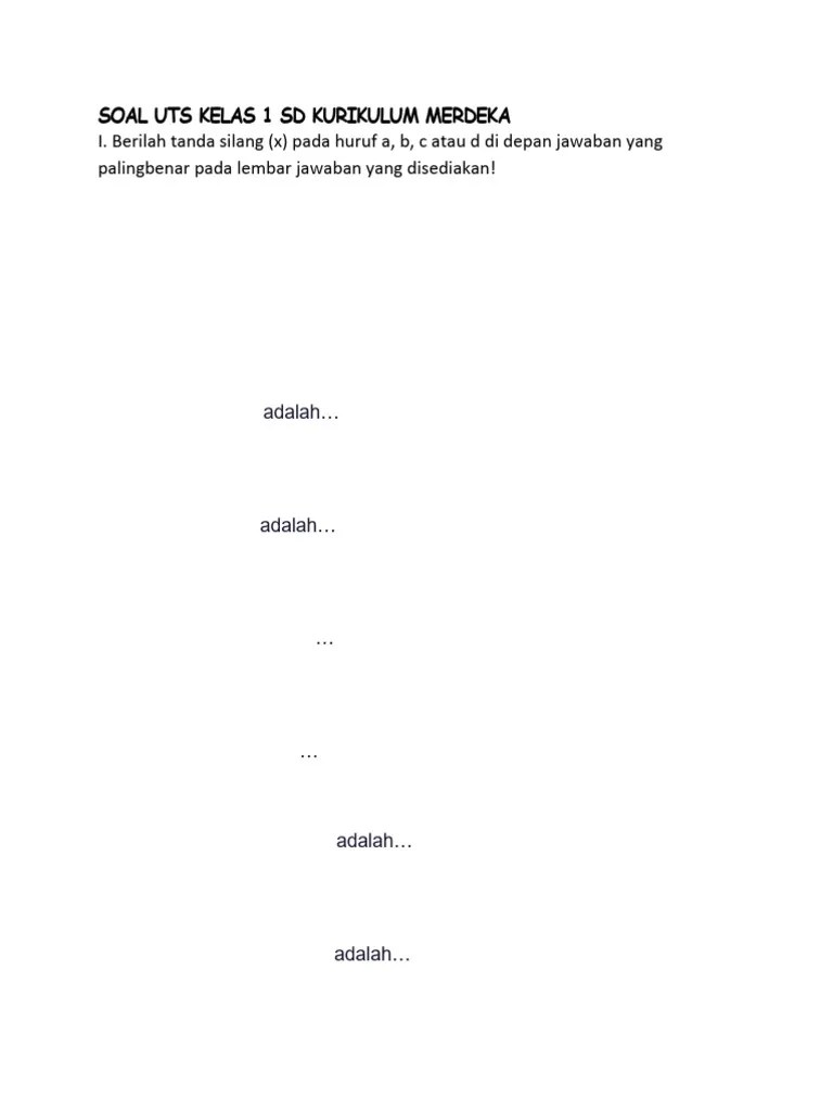 Soal Uts Kelas 1 SD Kurikulum Merdeka | PDF