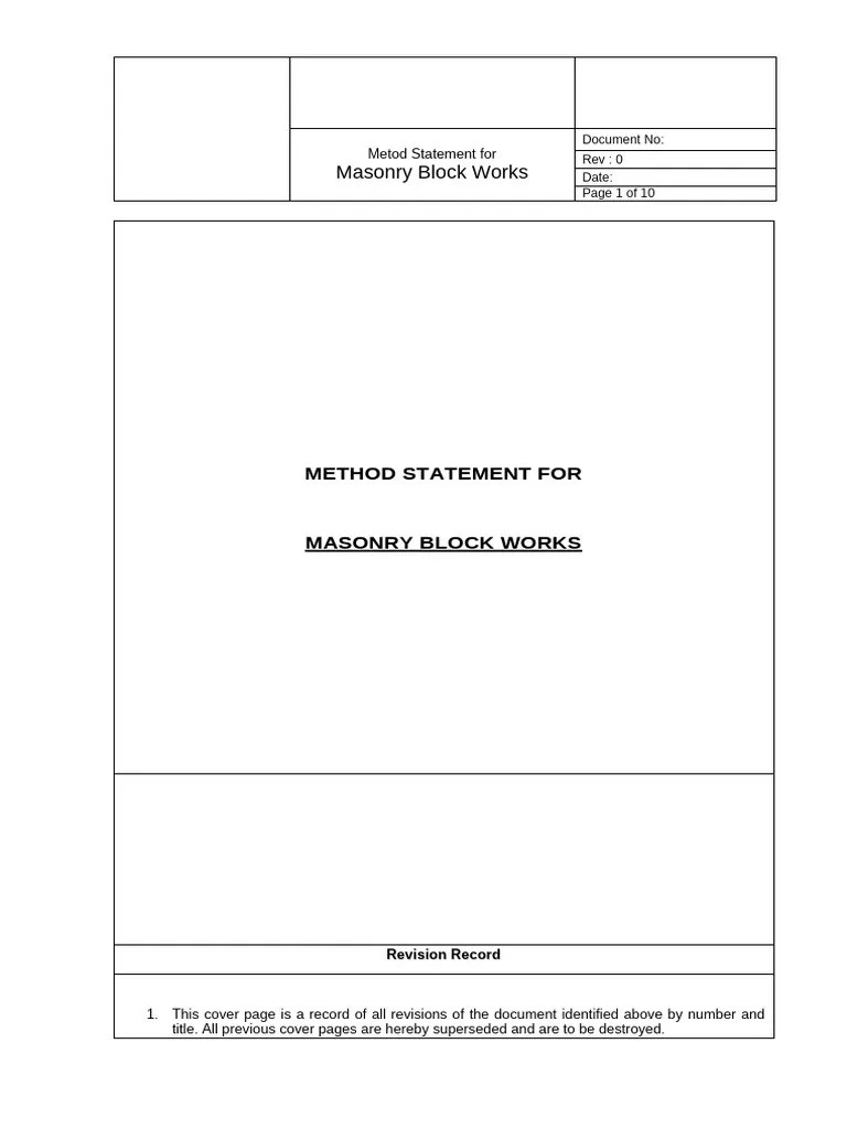 Method Statements For Masonry Block Works | PDF