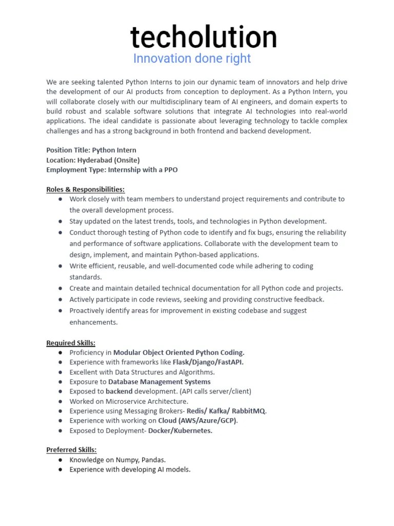 Python Intern - Techolution - JD | PDF