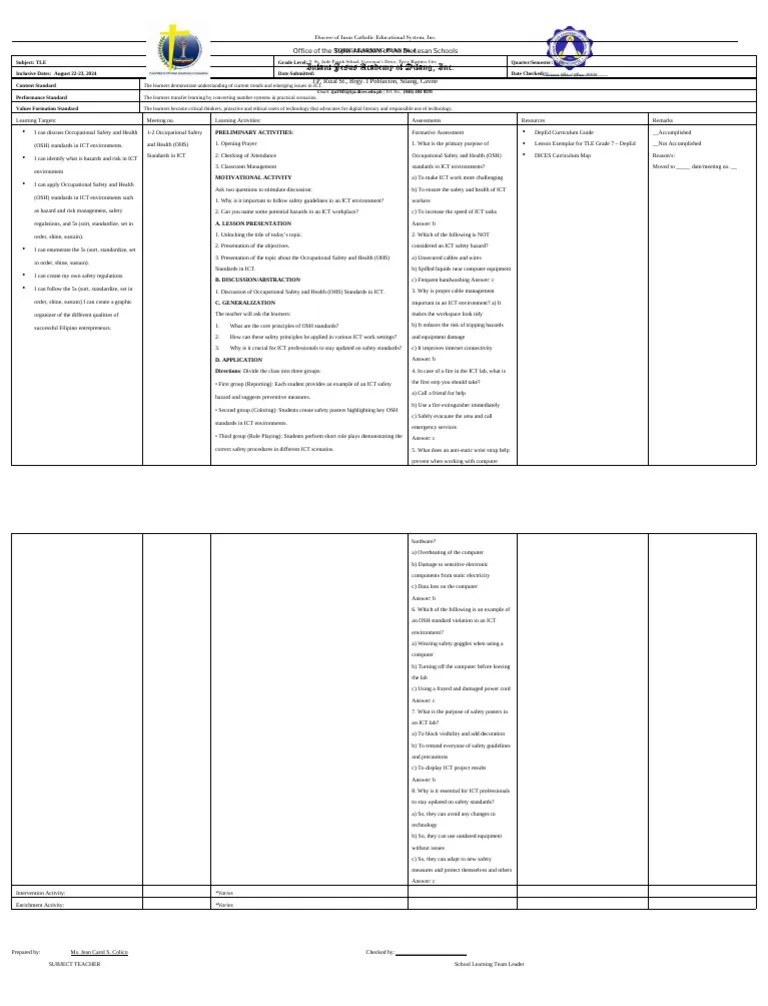 Tle 7 Lp 4 Ict Pdf Occupational Safety And Health Educational