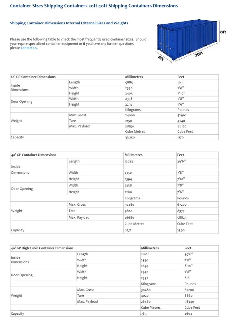 Container Sizes Shipping Containers | PDF