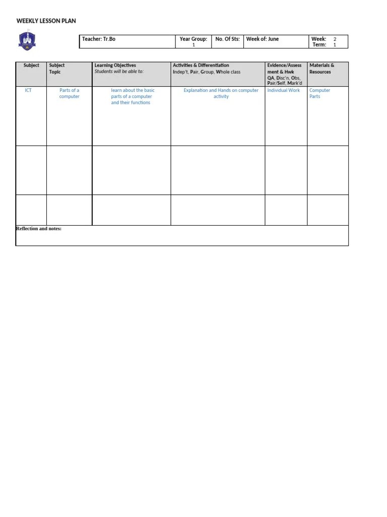 ICT Lesson Plan Y 1 Week 2 | PDF