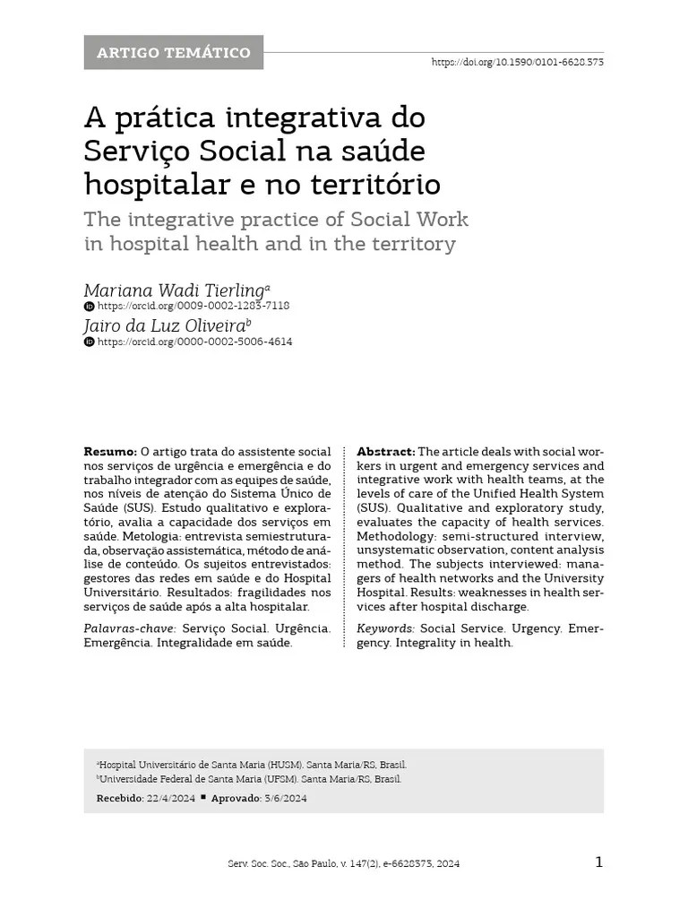 A Prática Integrativa Do Serviço Social Na Saúde Hospitalar E No ...
