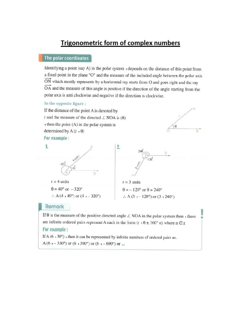 Trigonometric Form Of Complex Numbers-2 | PDF