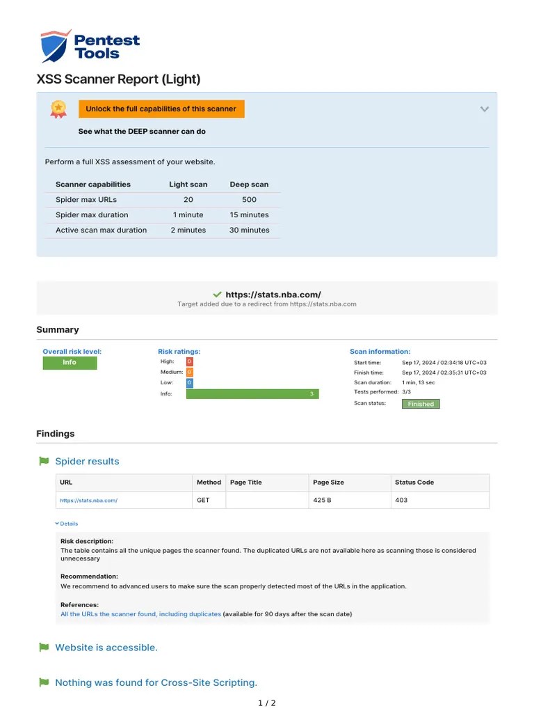 PentestTools XssScanner Report | PDF