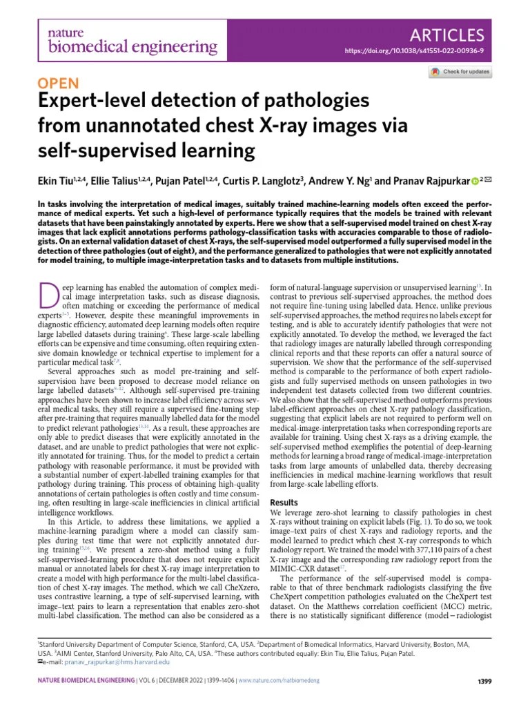 Expert-Level Detection Of Pathologies From Unannotated Chest X-Ray ...