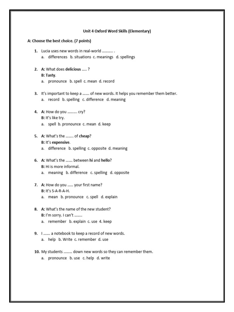 Unit 4, Oxford Word Skills (Elementary)-1 | PDF