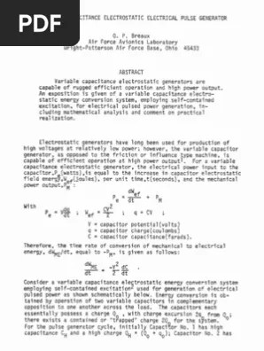 1976 92 Capacitor Electric Generator