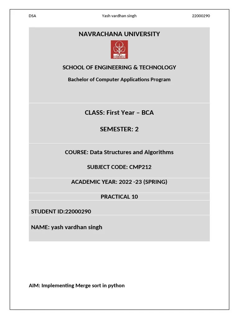DSA - Practical 10 Merge Sort | PDF | Technology & Engineering