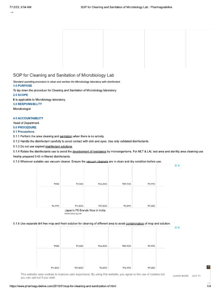 CLEANING,SANITIZATION AND DISPOSAL OF WASTE IN MICROBIOLOGY LAB | PDF