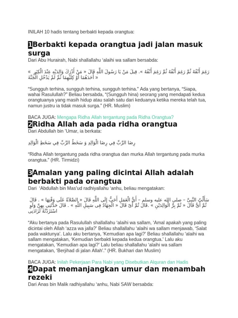 Hadits Tentang Berbakti Kepada Kedua Orang Tua | PDF