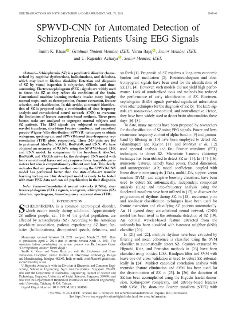SPWVD-CNN For Automated Detection Of Schizophrenia Patients Using EEG Signals | PDF