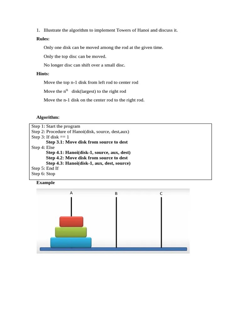 Illustrate The Algorithm To Implement Towers Of Hanoi And Discuss It. | PDF