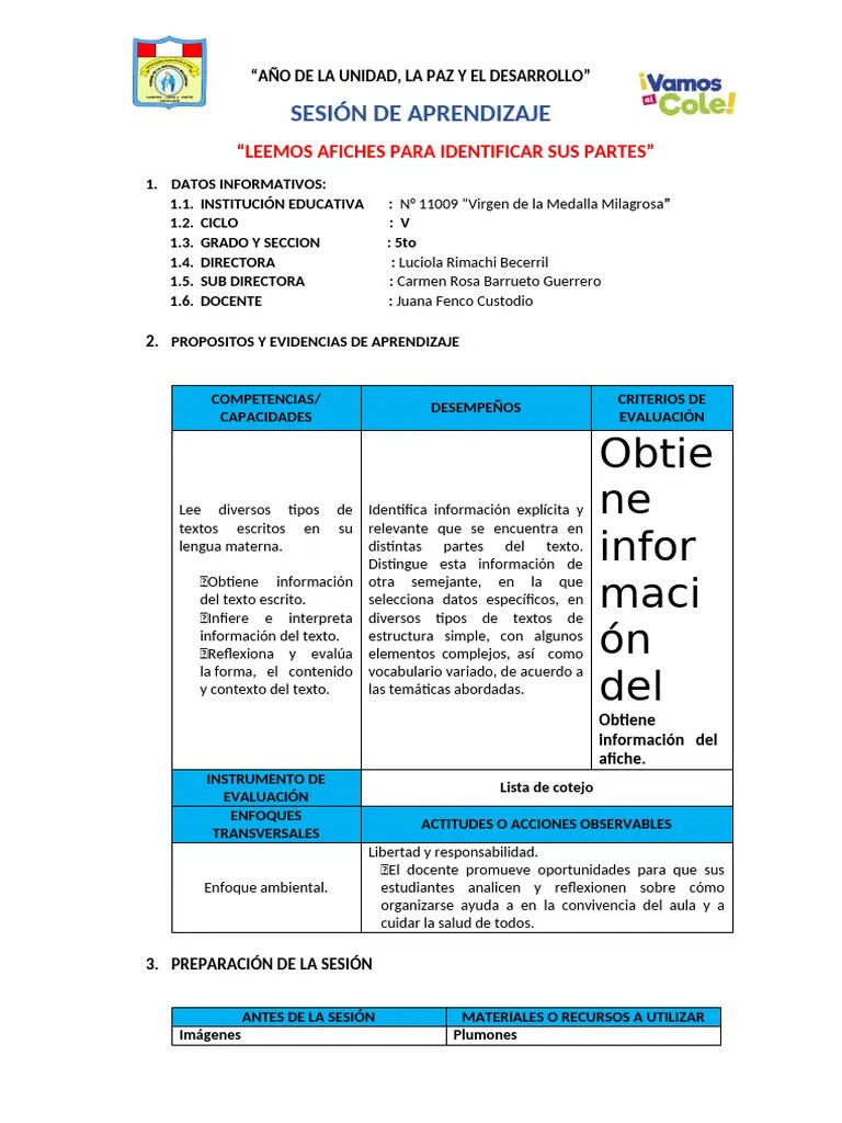 Sesion Leemos Afiches Para Identificar Sus Partes | PDF