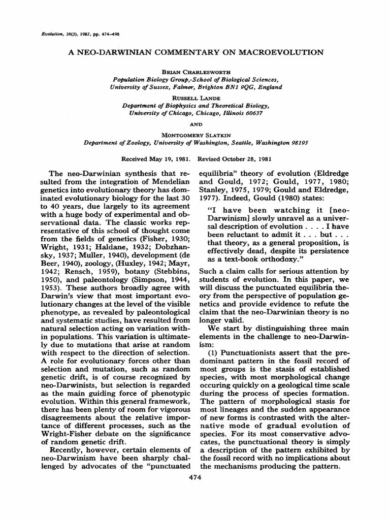 A Neo Darwinian Commentary On Macroevolution | PDF