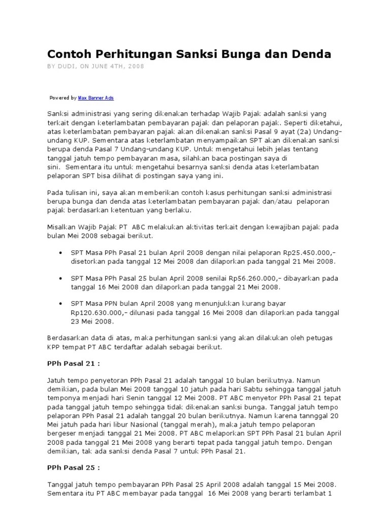 Contoh Perhitungan Sanksi Bunga Dan Denda | PDF