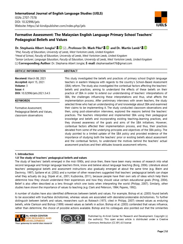 Formative Assessment The Malaysian English Languag | PDF