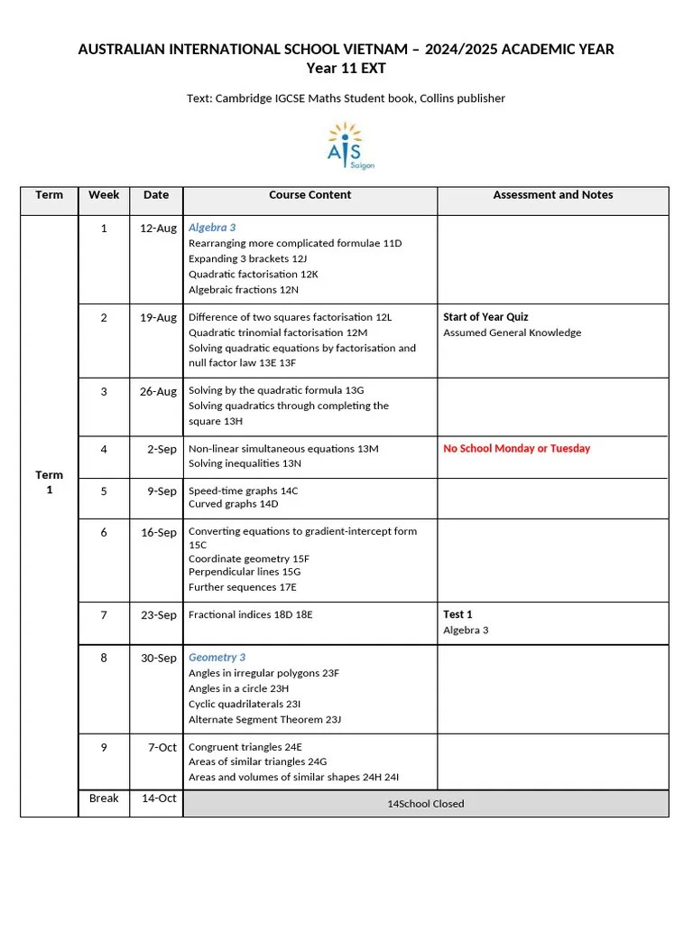 Year 11 Ext IGCSE Assessment Calendar 2024-25 | PDF
