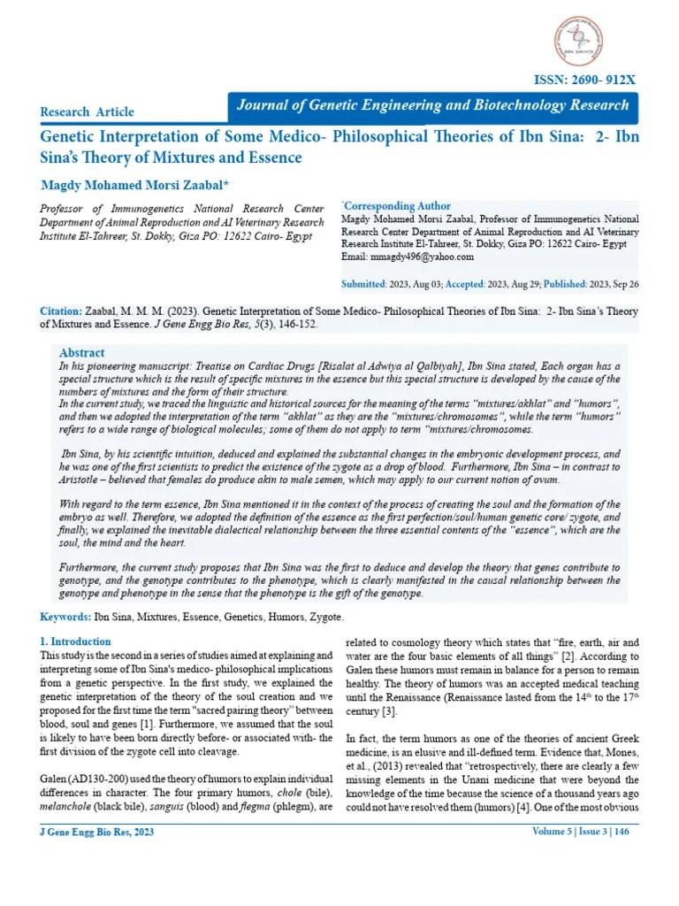 Genetic interpretation of some medicophilosophical theories of ibn sina 2ibn sinas theory of