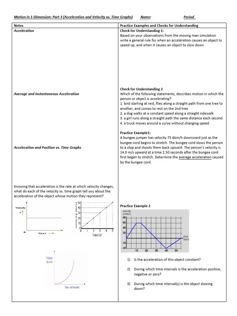 Acceleration Guided Notes | PDF | Acceleration | Velocity