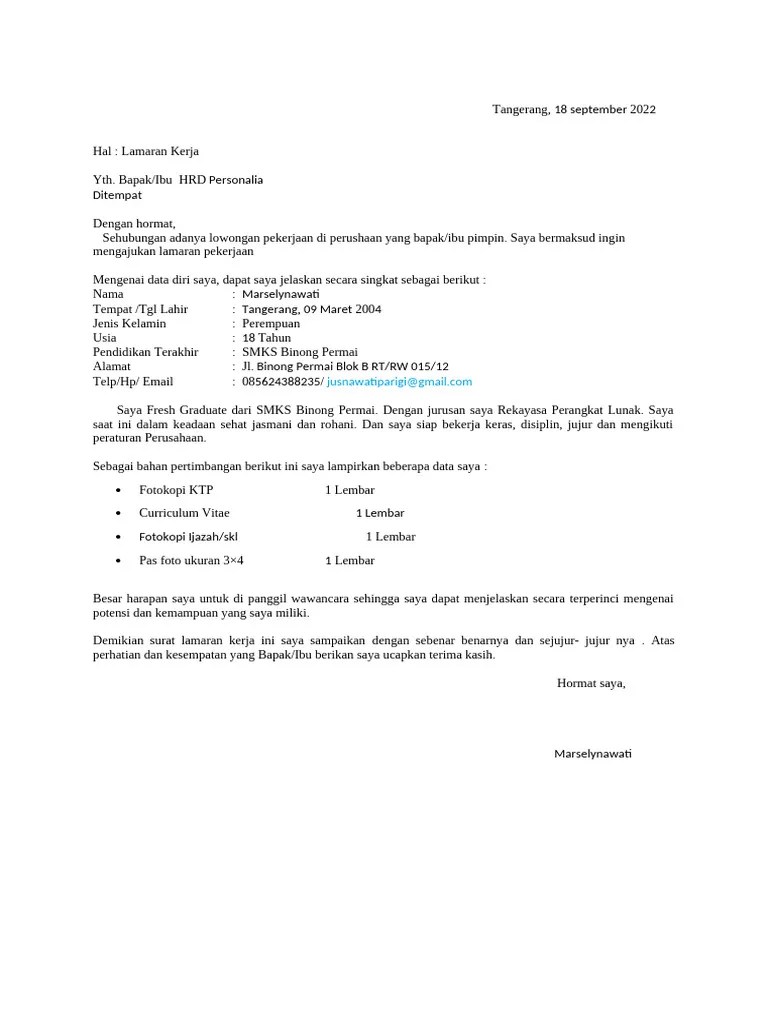 Surat Lamaran Kerja | PDF
